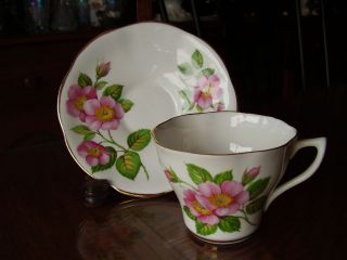Clare Bone China Cup And Saucer Set Pink & Green Flower   Sweet
