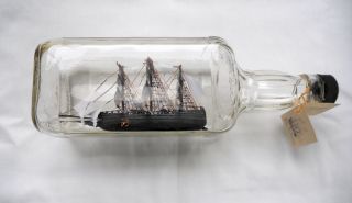AMAZING* SHIP IN A BOTTLE HAND MADE, NO KIT USED #66 ~ Black Ship
