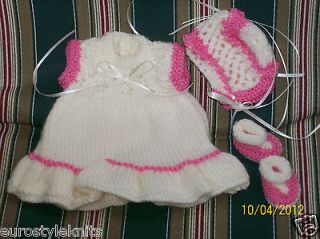   hand knitted Christmas white pink dress set fit Tiny Tears 11 10