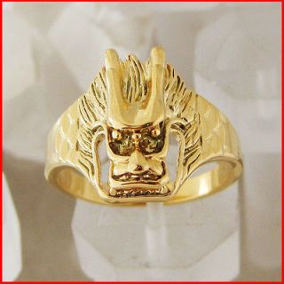   LADY 18K YELLOW GOLD GP GEP OVERLAY TRADITIONAL DRAGON HEAD RING SZ 7