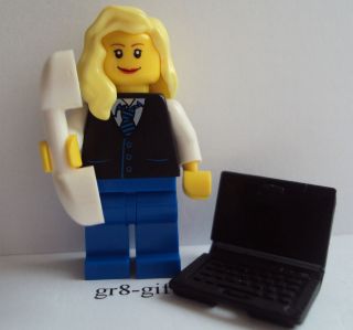   Blonde Hair Office Business Worker Minifigure Telephone & LapTop
