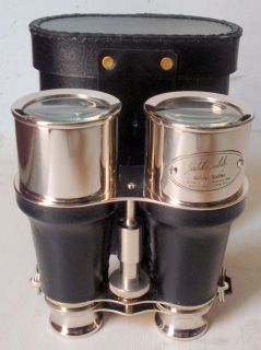 Brass Nautical Chrome Binocular Telescope Matching Leather Case and 