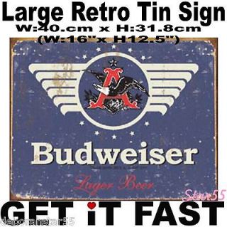 Large Budweiser LAGER Beer Vintage Retro Metal Tin Wall Plaque Sign 