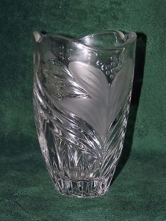 Heavy thick glass frosted etched grooved Czech Bohemian hand blown 