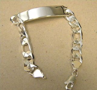   Silver Plated Smooth ID Bracelet Figaro Chain 9in. Long 10mm Wide