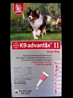 K9 ADVANTIX II TICKS FLEA TREATMENT FOR DOGS 21 55LBS, 6PACK ,NEW 