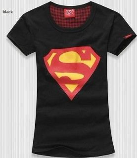   Trendy Super Man Cotton Crew Black Womens New T shirt Tee Top