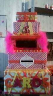Personalized Hand Made Wedding 5 tier gift card box pink yellow orange 
