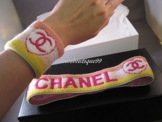   Candy color Pink Yellow Heart CC Logo Headband Bracelet Wrist Band