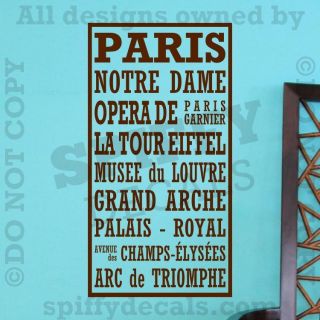 PARIS EIFFEL TOWER FRANCE NOTRE DAME Subway Quote Vinyl Wall Decal 