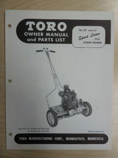 1953 TORO MOWER OPERATING PARTS MANUAL SPORTLAWN 21 AND 18