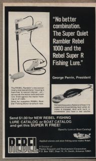   Vintage Ad Rebel Rambler Trolling Motors and Super R Fishing Lures