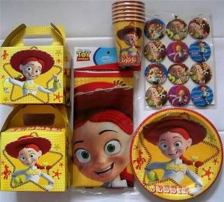 TOY STORY * JESSIE * party 12 lunch & cake plates cups boxes pins 25 