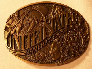 Brass United States of America Belt Buckle, Award Design Medals, Solid 