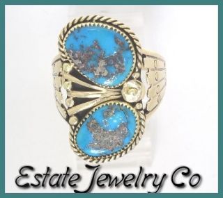   10k Yellow Gold Turquoise Native American Old Pawn Indian Ring 8.8grm