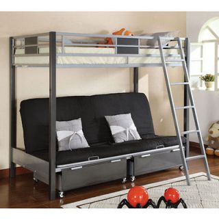   Metal Constructed Futon / Twin Size Bunk Bed w/ Mattress & Drawers