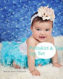 Newborn Baby Blue Pettiskirt White Crochet Tube Top 2pc