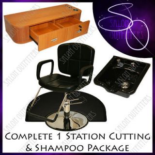 Reclining Hydraulic Barber Chair Styling Station Shampoo Bowl Salon 