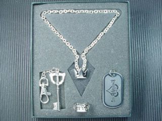Kingdom Hearts Sora Ring Key Blade Dog Tag Necklace Set PG