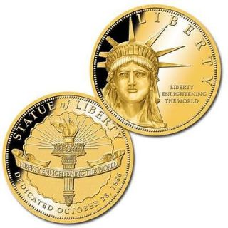 STATUE OF LIBERTY ENLIGHTENING THE WORLD COIN LAYERED IN 24K GOLD