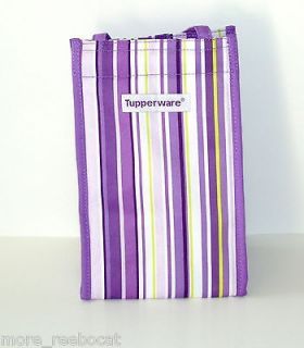   Purple Striped Lunch Bag with Handle and Velcro Strip to Close