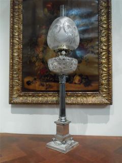   MILITARY PRESENTATION ANTIQUE VICTORIAN (1892)SILVER COLUMN OIL LAMP