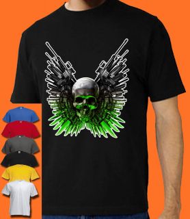 THE EXPENDABLES 2 GREEN GUN SKULL T SHIRT ALL SIZES COLOURS