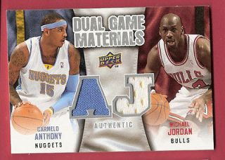 MICHAEL JORDAN & CARMELO ANTHONY 2 GAME USED JERSEY CARD CHICAGO BULLS 