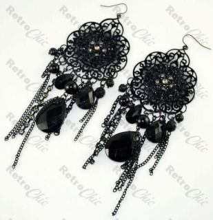 BIG BLACK lace LONG gothic CHANDELIER EARRINGS victorian GOTH vintage 