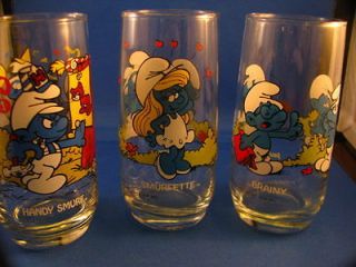 Vintage SMURF character drinking glass lot 1982