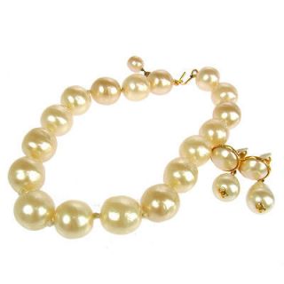 Authentic CHANEL Vintage CC Faux Pearl Necklace Earrings Set White 