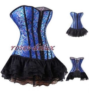 Blue Victorian CORSET Lace Dress Bustier S 6XL dew shoulder clothing 