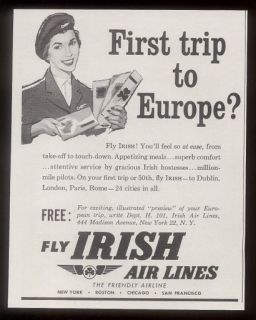 1959 Irish Airlines Aer Lingus stewardess vintage print ad