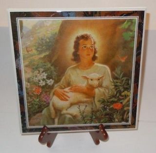 Warner Sallman Jesus w/Lamb Litho Wall Picture Frame 10 x 10 Catholic 