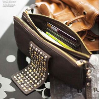 NEW Korean Style Faux Leather Rivet Lady Girls Clutch Purse Wallet Bag 