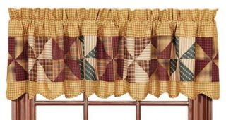 COUNTRY PRIMITIVE WEATHERVANE PINWHEEL QUILTED VALANCE **NEW**