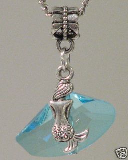 H20 Just Add Water Mermaid Style Blue Glass Crystal Charm Necklace h2o 