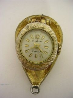  Womens Clinton 17 Jewel Gold Plate Watch Pendant For Repair / Parts