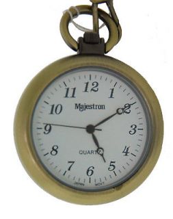 Newly listed Majestron Brass Tone Pocket Watch with White Dial