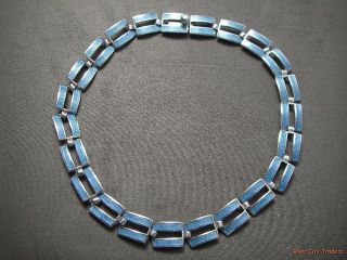 Vintage Margot de Taxco Blue Enamel On Sterling Link Necklace