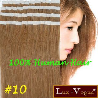 40pcs 100% Human Hair 3M Tape in Extensions Remy #10 (Med light Brown)
