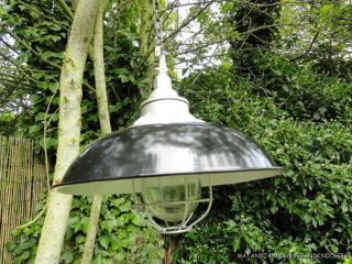 FUNKY INDUSTRIAL STYLE BLACK ENAMEL CEILING LIGHT GLASS DOME CAGE 