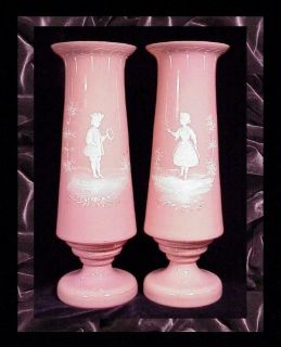 Pair) Mary Gregory  Wedding Vases  c.1880s