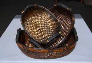   Oval Bamboo Baskets Clearance Wholesale Lot 5 Sets Wicker Storage