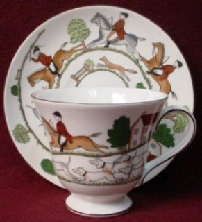 WEDGWOOD china HUNTING SCENE pattern CUP & SAUCER Set VICTORIA
