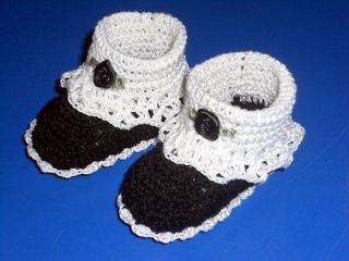 BLACK & WHITE CROCHET BABY/REBORN DOLL SHOES/BOOTIES