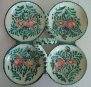   hand painted terra cotta glazed pottery 4 part serving dish platter