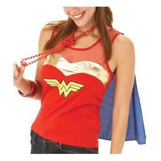 Official Wonder Woman Top & Cape In Red & Blue Fancy Dress Costume