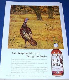 1969 Austin Nichols WILD TURKEY Bourbon Whiskey Ad ~ Ken Davies art
