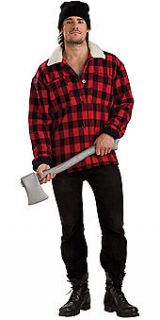 Mens Lumber Jack Macho Halloween Costume Lumberjack Red Plaid Shirt 